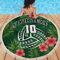 Custom Hawaii Volleyball Beach Blanket Kakau Abstract and Tropical Plants Green Color - Polynesian Pride