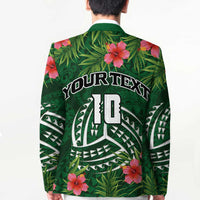 Custom Hawaii Volleyball Blazer Kakau Abstract and Tropical Plants Green Color - Polynesian Pride