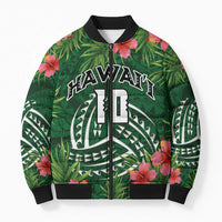 Custom Hawaii Volleyball Bomber Puffer Jacket Kakau Abstract and Tropical Plants Green Color - Polynesian Pride