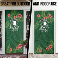Custom Hawaii Volleyball Door Cover Kakau Abstract and Tropical Plants Green Color - Polynesian Pride