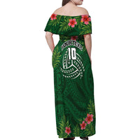 Custom Hawaii Volleyball Family Matching Off Shoulder Maxi Dress and Hawaiian Shirt Kakau Abstract and Tropical Plants Green Color - Polynesian Pride