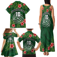 Custom Hawaii Volleyball Family Matching Tank Maxi Dress and Hawaiian Shirt Kakau Abstract and Tropical Plants Green Color - Polynesian Pride