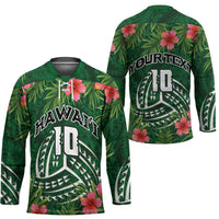 Custom Hawaii Volleyball Hockey Jersey Kakau Abstract and Tropical Plants Green Color - Polynesian Pride