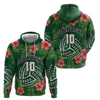 Custom Hawaii Volleyball Hoodie Kakau Abstract and Tropical Plants Green Color - Polynesian Pride