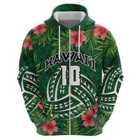 Custom Hawaii Volleyball Hoodie Kakau Abstract and Tropical Plants Green Color - Polynesian Pride