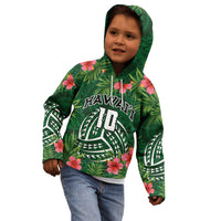 Custom Hawaii Volleyball Kid Hoodie Kakau Abstract and Tropical Plants Green Color - Polynesian Pride