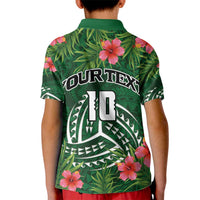 Custom Hawaii Volleyball Kid Polo Shirt Kakau Abstract and Tropical Plants Green Color - Polynesian Pride