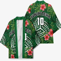 Custom Hawaii Volleyball Kimono Kakau Abstract and Tropical Plants Green Color - Polynesian Pride