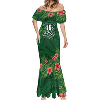 Custom Hawaii Volleyball Mermaid Dress Kakau Abstract and Tropical Plants Green Color - Polynesian Pride