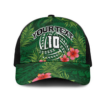 Custom Hawaii Volleyball Mesh Trucker Cap Kakau Abstract and Tropical Plants Green Color - Polynesian Pride