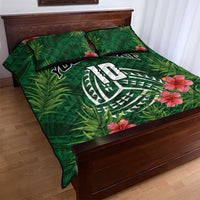 Custom Hawaii Volleyball Quilt Bed Set Kakau Abstract and Tropical Plants Green Color - Polynesian Pride