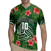 Custom Hawaii Volleyball Rugby Jersey Kakau Abstract and Tropical Plants Green Color - Polynesian Pride