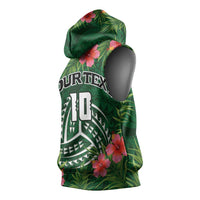 Custom Hawaii Volleyball Sleeveless Hoodie Kakau Abstract and Tropical Plants Green Color - Polynesian Pride