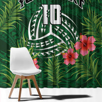 Custom Hawaii Volleyball Window Curtain Kakau Abstract and Tropical Plants Green Color - Polynesian Pride