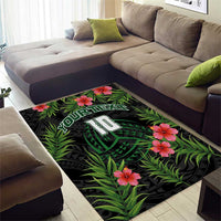 Custom Hawaii Volleyball Area Rug Kakau Abstract and Tropical Plants Black Color - Polynesian Pride