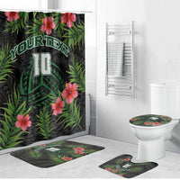Custom Hawaii Volleyball Bathroom Set Kakau Abstract and Tropical Plants Black Color - Polynesian Pride