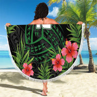 Custom Hawaii Volleyball Beach Blanket Kakau Abstract and Tropical Plants Black Color - Polynesian Pride