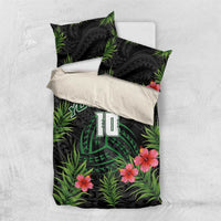 Custom Hawaii Volleyball Bedding Set Kakau Abstract and Tropical Plants Black Color - Polynesian Pride