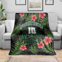 Custom Hawaii Volleyball Blanket Kakau Abstract and Tropical Plants Black Color - Polynesian Pride