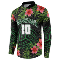 Custom Hawaii Volleyball Button Sweatshirt Kakau Abstract and Tropical Plants Black Color - Polynesian Pride