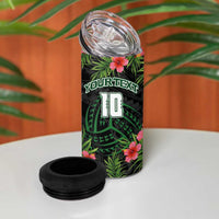 Custom Hawaii Volleyball 4 in 1 Can Cooler Tumbler Kakau Abstract and Tropical Plants Black Color - Polynesian Pride