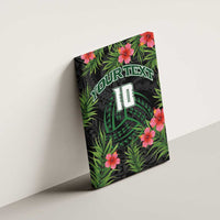 Custom Hawaii Volleyball Canvas Wall Art Kakau Abstract and Tropical Plants Black Color - Polynesian Pride