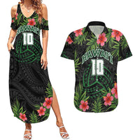 Custom Hawaii Volleyball Couples Matching Summer Maxi Dress and Hawaiian Shirt Kakau Abstract and Tropical Plants Black Color - Polynesian Pride