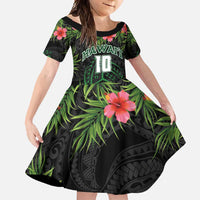 Custom Hawaii Volleyball Family Matching Long Sleeve Bodycon Dress and Hawaiian Shirt Kakau Abstract and Tropical Plants Black Color - Polynesian Pride