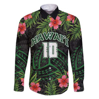 Custom Hawaii Volleyball Family Matching Off The Shoulder Long Sleeve Dress and Hawaiian Shirt Kakau Abstract and Tropical Plants Black Color - Polynesian Pride