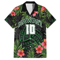 Custom Hawaii Volleyball Family Matching Off Shoulder Short Dress and Hawaiian Shirt Kakau Abstract and Tropical Plants Black Color - Polynesian Pride