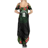Custom Hawaii Volleyball Family Matching Summer Maxi Dress and Hawaiian Shirt Kakau Abstract and Tropical Plants Black Color - Polynesian Pride