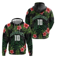 Custom Hawaii Volleyball Hoodie Kakau Abstract and Tropical Plants Black Color - Polynesian Pride