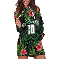 Custom Hawaii Volleyball Hoodie Dress Kakau Abstract and Tropical Plants Black Color - Polynesian Pride