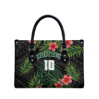 Custom Hawaii Volleyball Leather Bag Kakau Abstract and Tropical Plants Black Color - Polynesian Pride