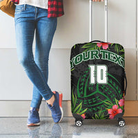 Custom Hawaii Volleyball Luggage Cover Kakau Abstract and Tropical Plants Black Color - Polynesian Pride