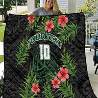 Custom Hawaii Volleyball Quilt Kakau Abstract and Tropical Plants Black Color - Polynesian Pride