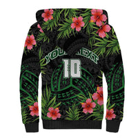 Custom Hawaii Volleyball Sherpa Hoodie Kakau Abstract and Tropical Plants Black Color - Polynesian Pride