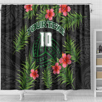 Custom Hawaii Volleyball Shower Curtain Kakau Abstract and Tropical Plants Black Color - Polynesian Pride