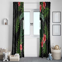 Custom Hawaii Volleyball Window Curtain Kakau Abstract and Tropical Plants Black Color - Polynesian Pride