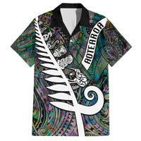 New Zealand Family Matching Short Sleeve Bodycon Dress and Hawaiian Shirt Aotearoa Symbols With Silver Fern LT03 Dad's Shirt - Short Sleeve Black - Polynesian Pride