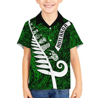 New Zealand Hawaiian Shirt Silver Fern and Maori Symbols Papua Shell Green Style LT03 - Polynesian Pride