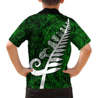 New Zealand Hawaiian Shirt Silver Fern and Maori Symbols Papua Shell Green Style LT03 - Polynesian Pride