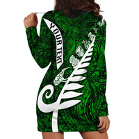 Personalized New Zealand Hoodie Dress Silver Fern and Maori Symbols Papua Shell Green Style LT03 - Polynesian Pride
