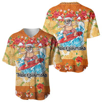 Hawaii Mele Kalikimaka Baseball Jersey Funny Santa Claus Surfing on Tropical Plants - Polynesian Pride