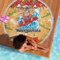 Hawaii Mele Kalikimaka Beach Blanket Funny Santa Claus Surfing on Tropical Plants LT03 - Polynesian Pride