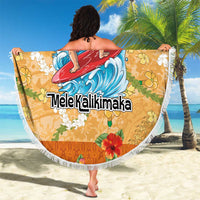Hawaii Mele Kalikimaka Beach Blanket Funny Santa Claus Surfing on Tropical Plants LT03 - Polynesian Pride