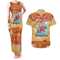 Hawaii Mele Kalikimaka Couples Matching Tank Maxi Dress and Hawaiian Shirt Funny Santa Claus Surfing on Tropical Plants LT03 Multicolor - Polynesian Pride