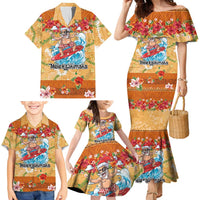 Hawaii Mele Kalikimaka Family Matching Mermaid Dress and Hawaiian Shirt Funny Santa Claus Surfing on Tropical Plants LT03 - Polynesian Pride