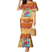 Hawaii Mele Kalikimaka Family Matching Mermaid Dress and Hawaiian Shirt Funny Santa Claus Surfing on Tropical Plants LT03 Mom's Dress Multicolor - Polynesian Pride