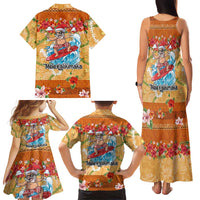 Hawaii Mele Kalikimaka Family Matching Tank Maxi Dress and Hawaiian Shirt Funny Santa Claus Surfing on Tropical Plants LT03 - Polynesian Pride